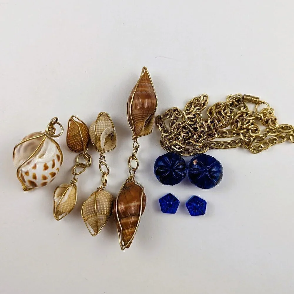 Wire-Wrapped Seashell Charms & Gold Chain